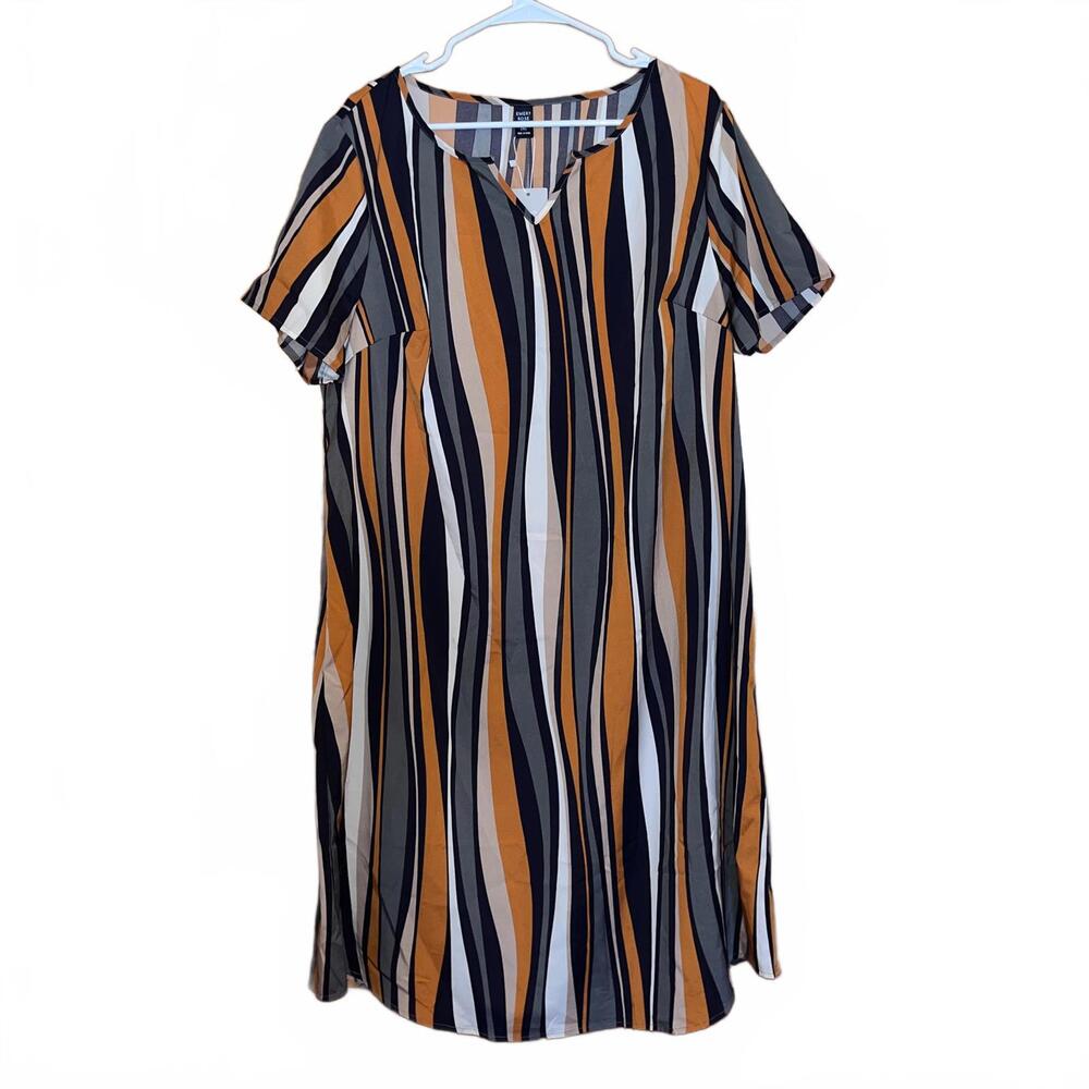 Emery Rose Women's Plus Size 2XL Striped Black Orange Dress NWT